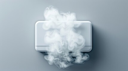 A close-up of a white wall mounted air conditioner unit with flames emanating from the top