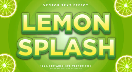 Lemon Splash 3d editable Text effect template suitable for fresh lemon fruit theme