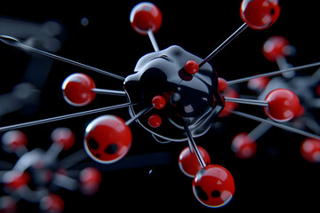 Quantum Subatomic Particle Visualization - Abstract Physics Concept Illustration - glossy, black, white, red, silver