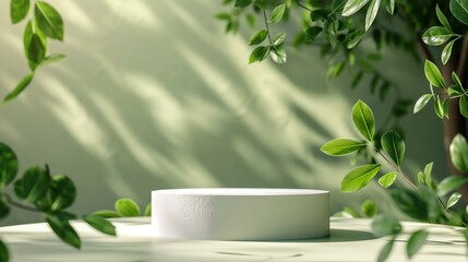 Podium mockup with nature background, product display 3d rendering
