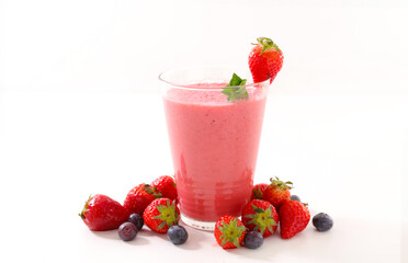 red fruit smoothie on white background