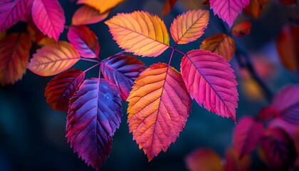 Obraz premium Colorful autumnal leaves on dark background. Fall season concept.