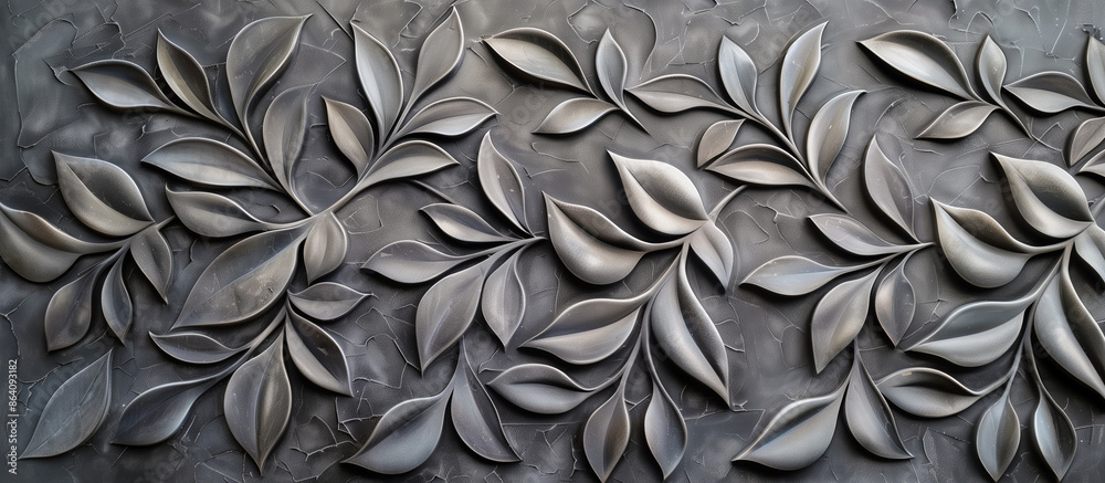 Wall mural abstract leaves pattern on grey texture background - Wall murals