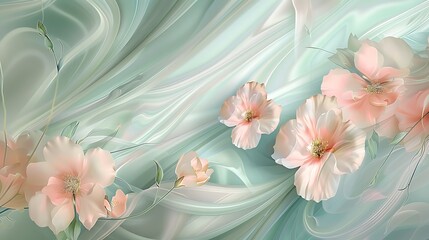 Beautiful three panel wall design, realistic hand drawn floral artwork decoration background