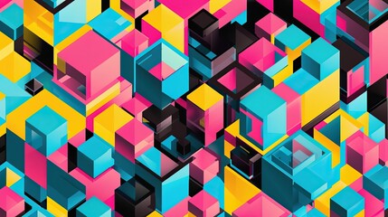 Obraz premium isometric cube pattern using bright cyan, magenta, yellow, and black