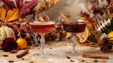 Autumn-Inspired Cocktails with Cinnamon and Citrus on Festive Table