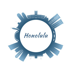 Honolulu skyline with colorful buildings. Circular style. Stock vector illustration.
