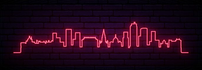 Obraz premium Red neon skyline of Nantes. Bright Nantes, France long banner. Vector illustration.