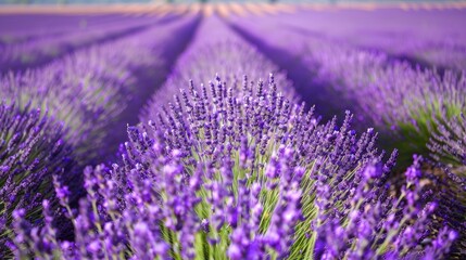 Fototapeta premium Serene Lavender Field at Sunset with Stunning Purple Hues
