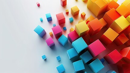 Modern background for the presentation, colorful cubes on a white background, free center of the image