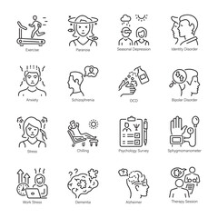 Obraz premium Collection of Mental Health Problems Outline Icons
