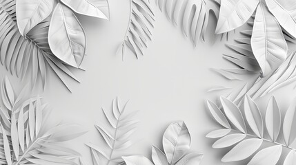 White background with minimalist flower patterns., Free copyspace for text