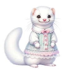 Fourette is wearing a pretty pink dress