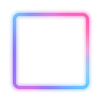 Illustration of neon electric style square frame. Gradient pink purple blue color. Isolated on transparent background. PNG