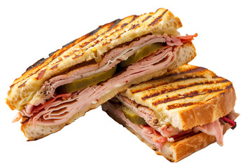 Delicious looking cuban sandwiches. Transparent background, cut out.