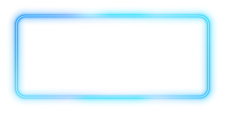 Neon Futuristic sign frame blue purple. Blue rectangle neon frame, light sign box. Neon frame, bright glowing neon frame with transparent background.