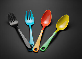 collection of plastic spoons and forks on the table