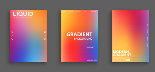 Set of vector gradient backgrounds with grainy texture. For covers, wallpapers, branding, business cards, social media and other projects. You can use the grainy texture for any of the backgrounds.