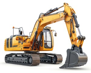 Detailed photo of a mini excavator, isolated on white, focusing on compact design and functionality