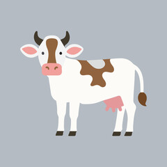 Cute cartoon cow vector, dairy products, farming.