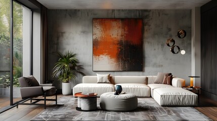 Modern Living Room with Abstract Art and Cozy Seating
