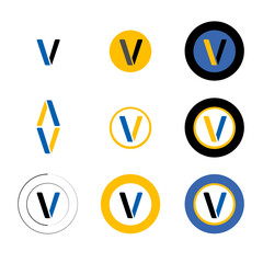 V type logo shape vector design, v icon, V shape with circle, 