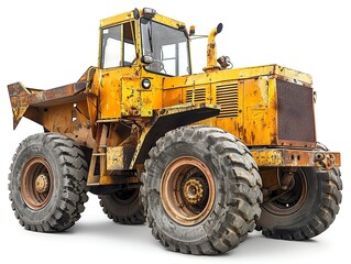 Fototapeta premium Vintage wheel loader, isolated on white background, classic machinery design