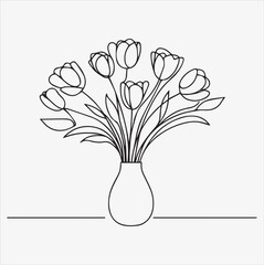 tulips in vase vector flower silhouette illustration