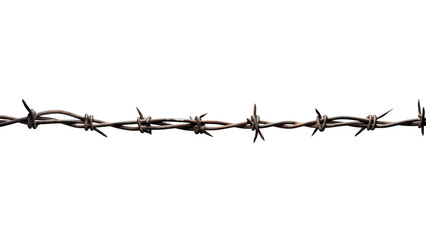 Barbed wire cutout. Isolated barbed wire across screen on transparent background