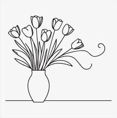 tulips in vase vector flower silhouette illustration