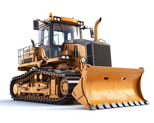 Detailed bulldozer with rotary tiller, isolated on white, landscaping tool