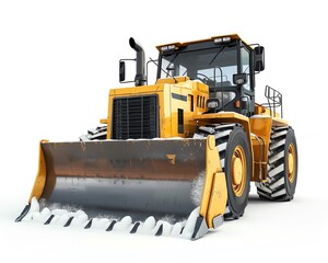 Detailed bulldozer with snow blower, isolated on white background, winter use