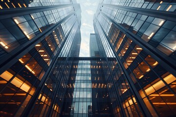 Majestic View of Modern Skyscrapers with Reflective Glass Facades