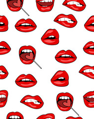 A pattern of lips on a white background.