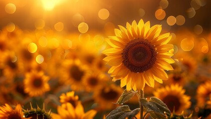 Fototapeta premium Beautiful sunflowers in a field on a beautiful summer day