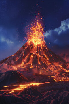 Fire-Spitting Volcano: An erupting volcano spewing lava, ash, and flames, painting a scene of raw, destructive power 