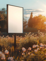 blank billboard in autumn forest, blank billboard on the street, a blank mockup of a big outdoors sign