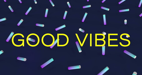 Image of good vibes text over pattern on black background