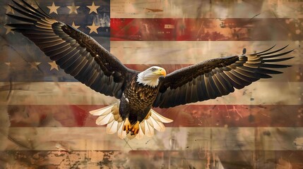 Naklejka premium bald eagle with america flag