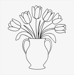 tulips in vase vector flower silhouette illustration