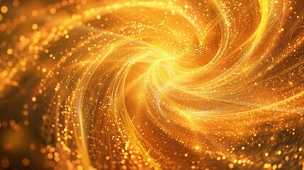 Orange Swirl Background. Abstract Gold Ray with Flying Particles in Warm Tones