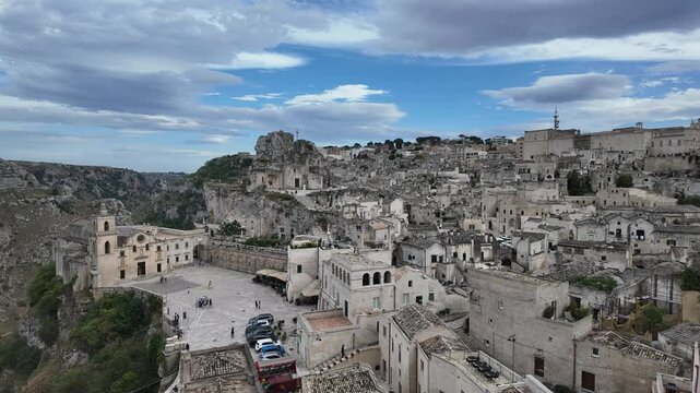 Timelapse of the Ancient City of Matera with Clouds Moving Around in Basilicata Region, Italy