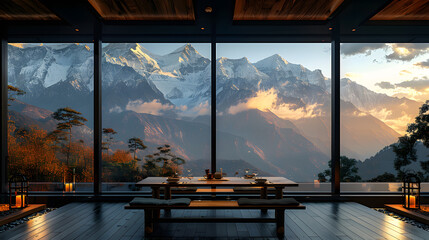 Fototapeta premium mountain view from the window in the morning