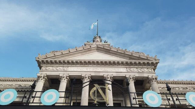 Entrance, roof and columns Palace of the Argentine National Congress, low angle