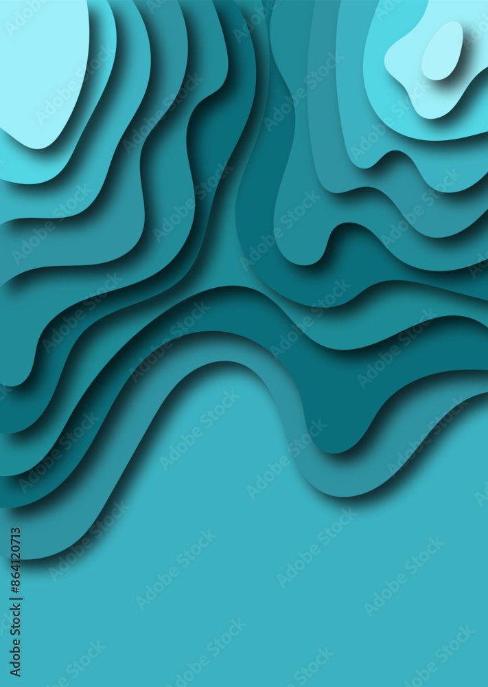 Sticker 3d abstract blue wave background with paper cut shapes. vector layout design for business presentati