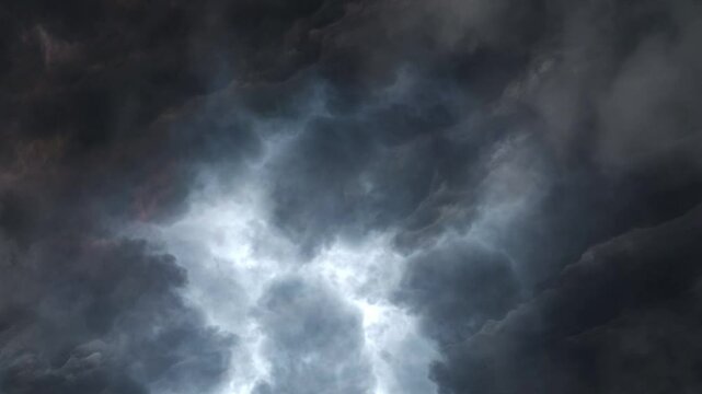amazing lightning and strong thunderstorm in dark clouds