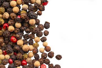 kinds of pepper on white background macro shot