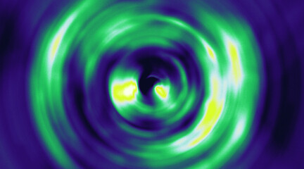 abstract green and blue vortex with a yellow center background, grainy and noisy texture, illustration, suitable for banner, header and cover design