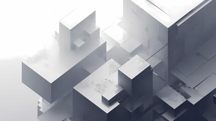 Obraz premium 3D abstract background featuring floating geometric shapes in a monochromatic color scheme, with soft shadows and dynamic lighting to create depth and a modern, minimalist look