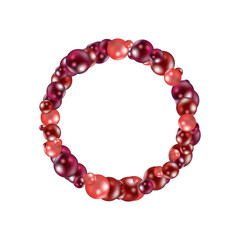 Red pearl photo frame. Colored balls. Decor element.